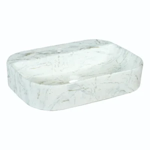 Grafdoer 1485 M4 White and Black Marble Counter Top Wash Basin in bathroom setting