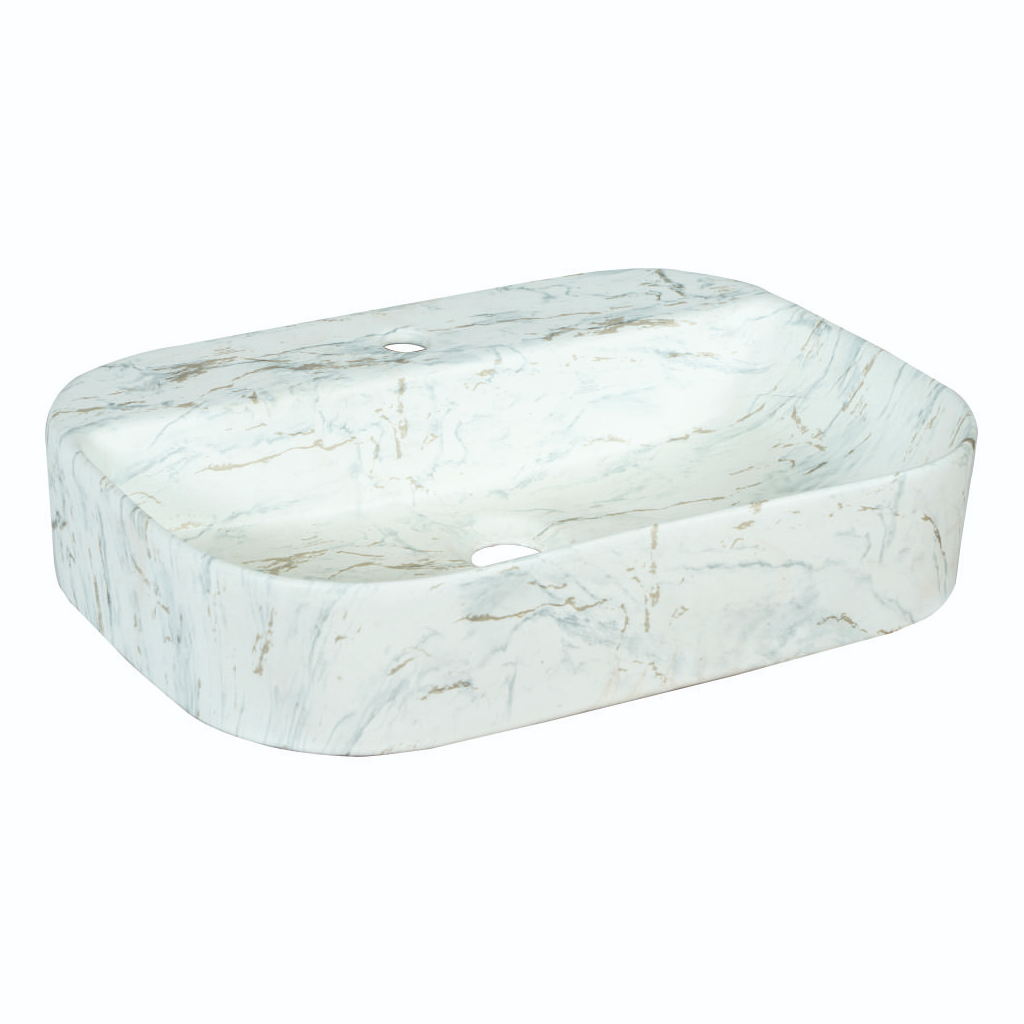 Grafdoer 1485 M4 White and Black Marble Counter Top Wash Basin in bathroom setting