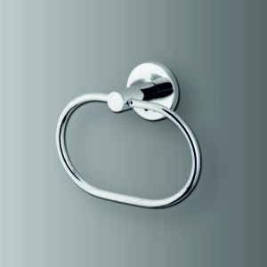 Classic bathroom towel ring mounted on wall, holding a neatly placed hand towel.
