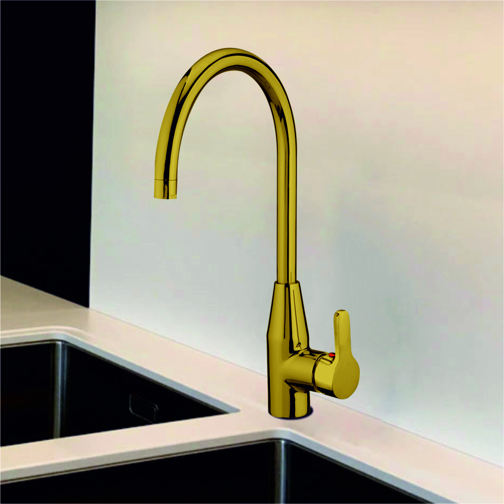 Grafdoer kitchen mixer faucet FC 7164 G installed on modern kitchen sink
