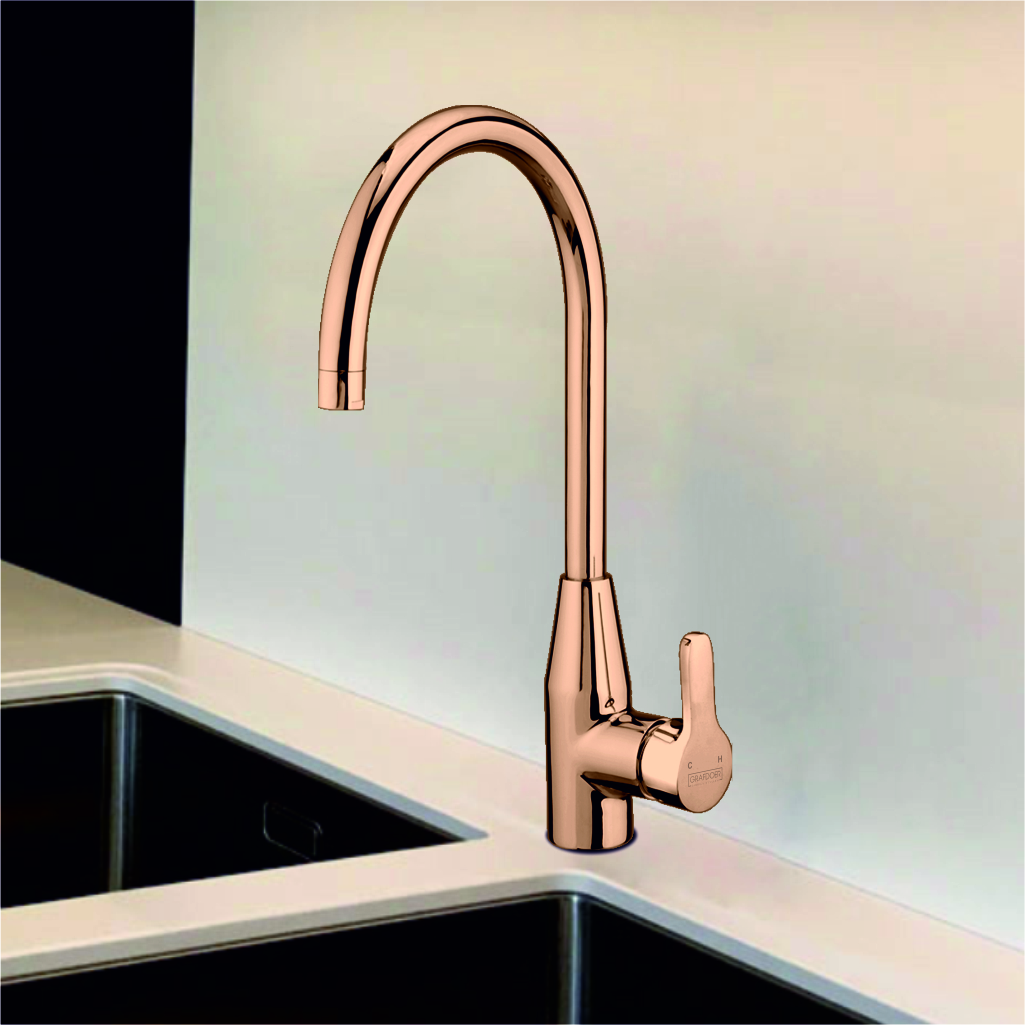 Grafdoer wall mount kitchen faucet FC 7164 RG installed on kitchen sink