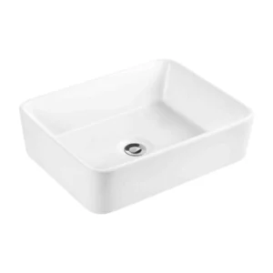 Modern white BLANCO GA-1404 counter top wash basin installed on a wooden countertop in a stylish bathroom.