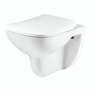 Grafdoer Wall Mounted Toilet Seat Cover for Jetta GS-5221 attached to Jet Wall Hung Closet in a modern bathroom setting.