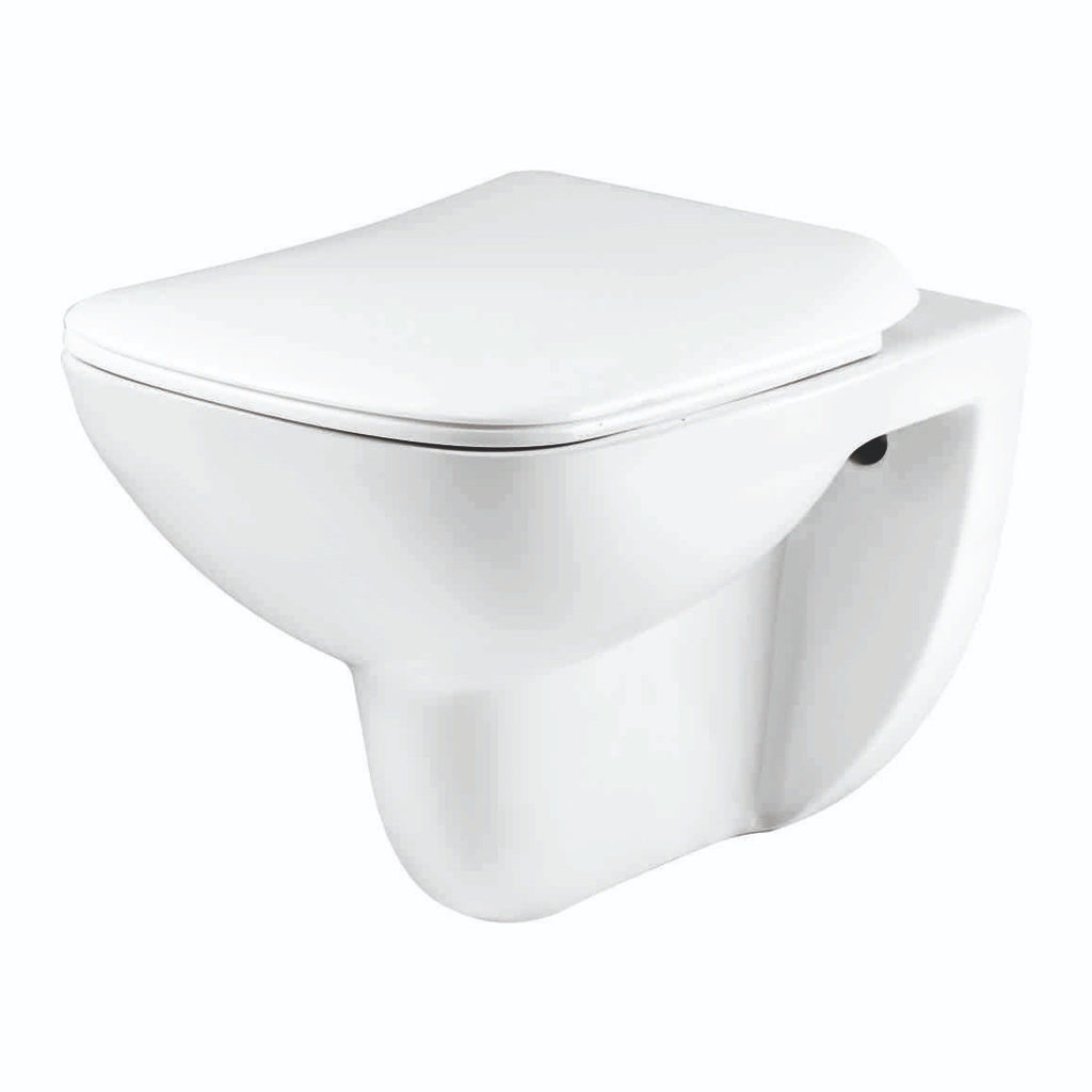 Grafdoer Wall Mounted Toilet Seat Cover for Jetta GS-5221 attached to Jet Wall Hung Closet in a modern bathroom setting.