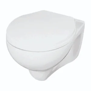 Trendy GS-5223 Rimless Wall Hung Closet Toilet Seat Cover by Grafdoer installed in a modern bathroom.