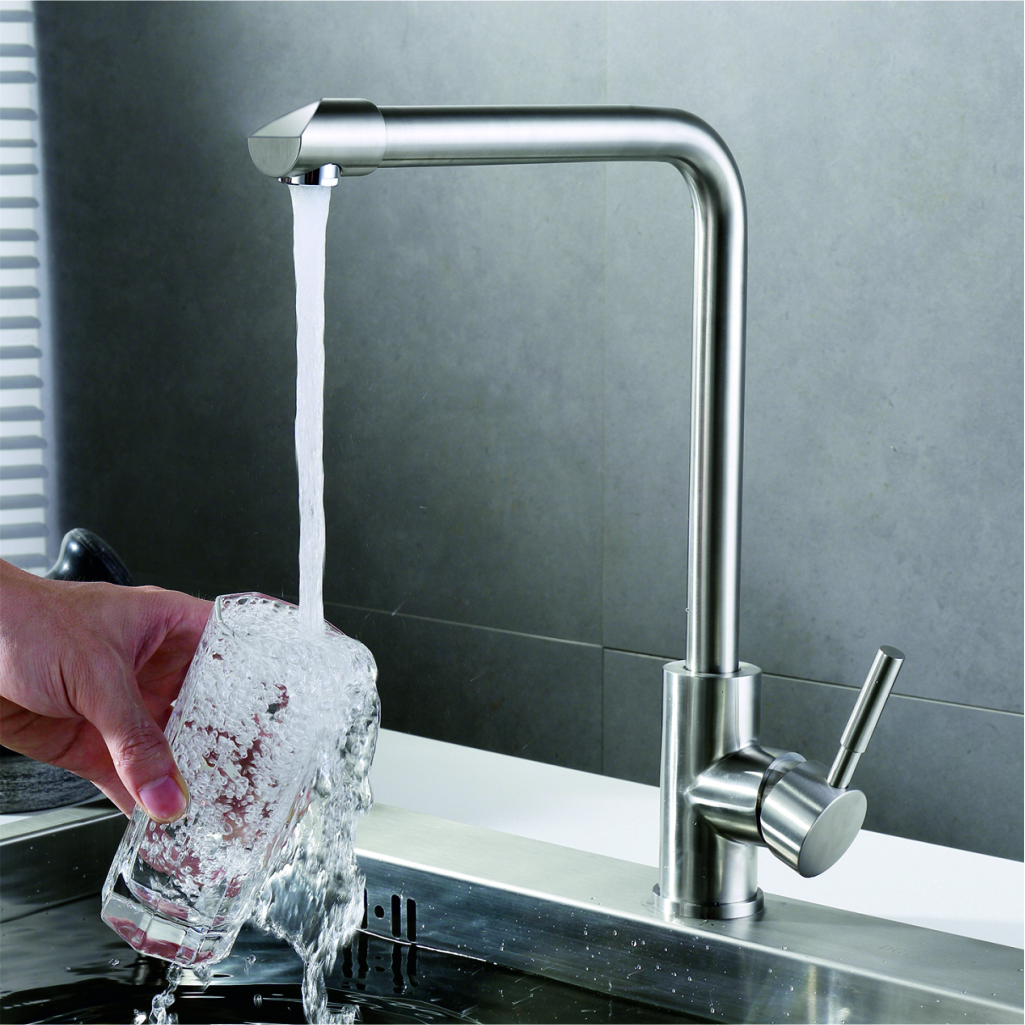 Grafdoer modern kitchen faucet KF 7160 SS-304 installed on kitchen sink
