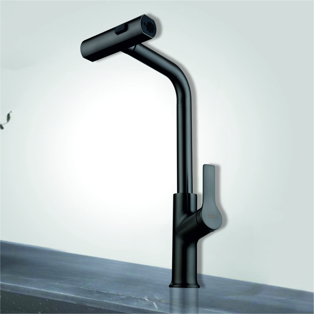 Chrome plated wall mount kitchen faucet KF-7167 C.P. installed above kitchen sink
