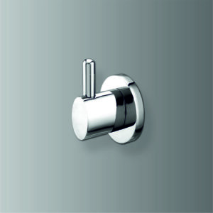 Premium round robe hook with brushed finish mounted on modern bathroom wall, holding luxury white bathrobe in elegant, organized display