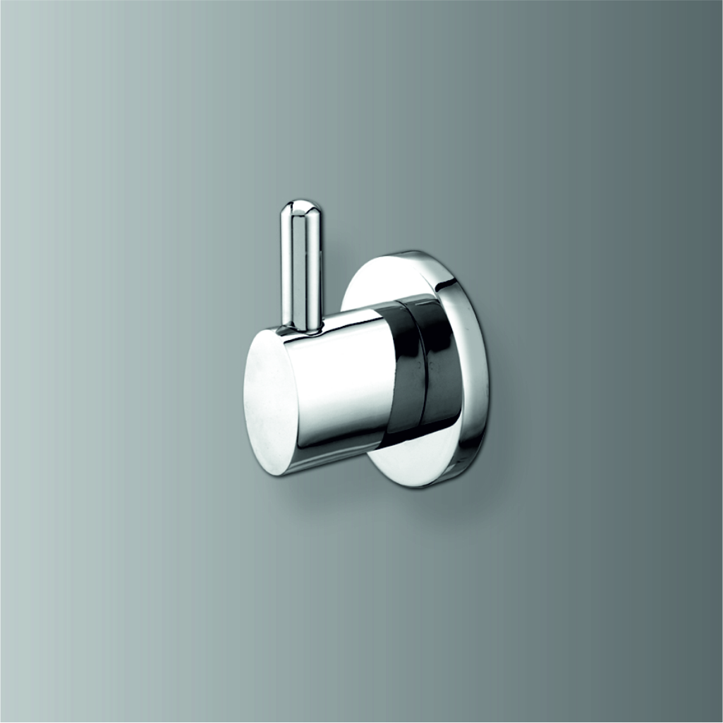 Premium round robe hook with brushed finish mounted on modern bathroom wall, holding luxury white bathrobe in elegant, organized display