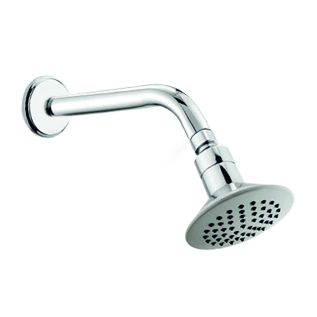 Single flow overhead rain shower with 9-inch brass pipe arm and wall flange