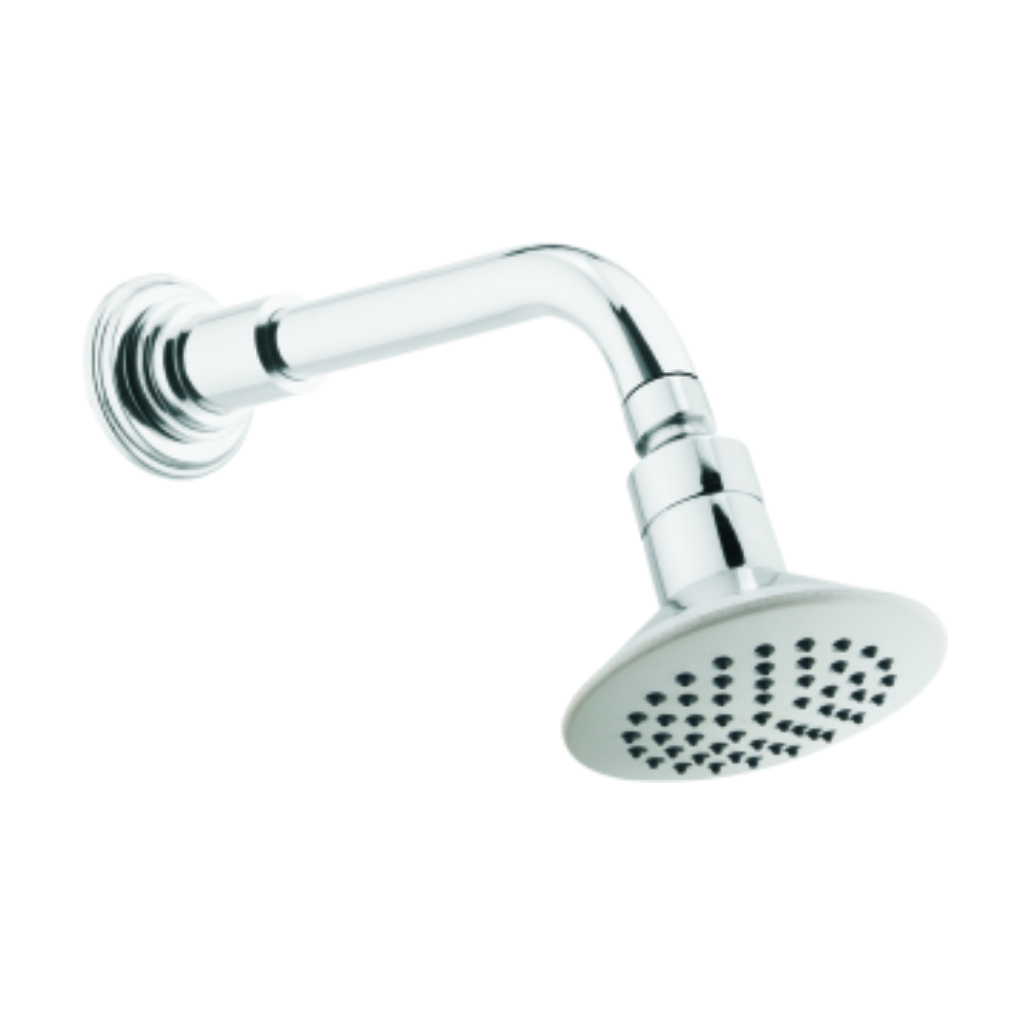 Grafdoer single flow overhead shower with brass arm and wall flange