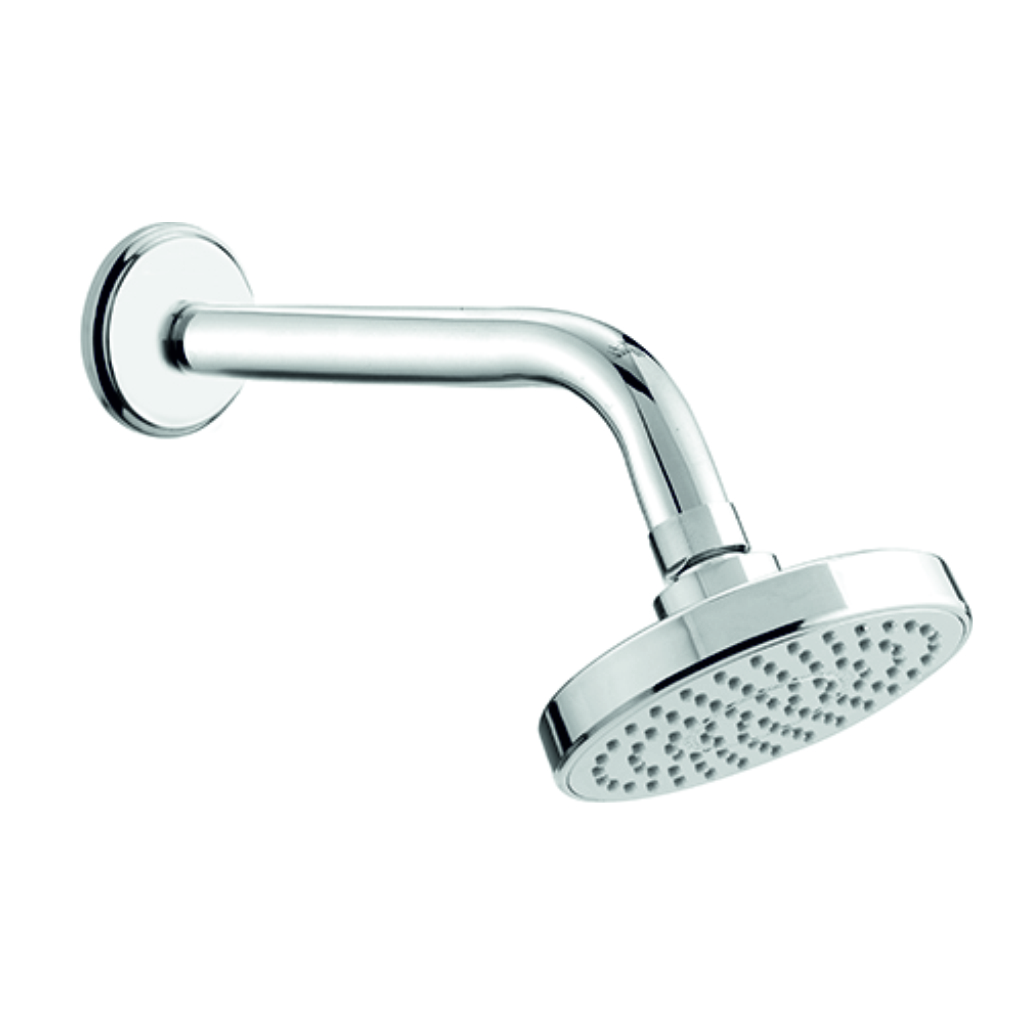 Single flow 4-inch overhead shower with 9-inch brass arm and wall flange