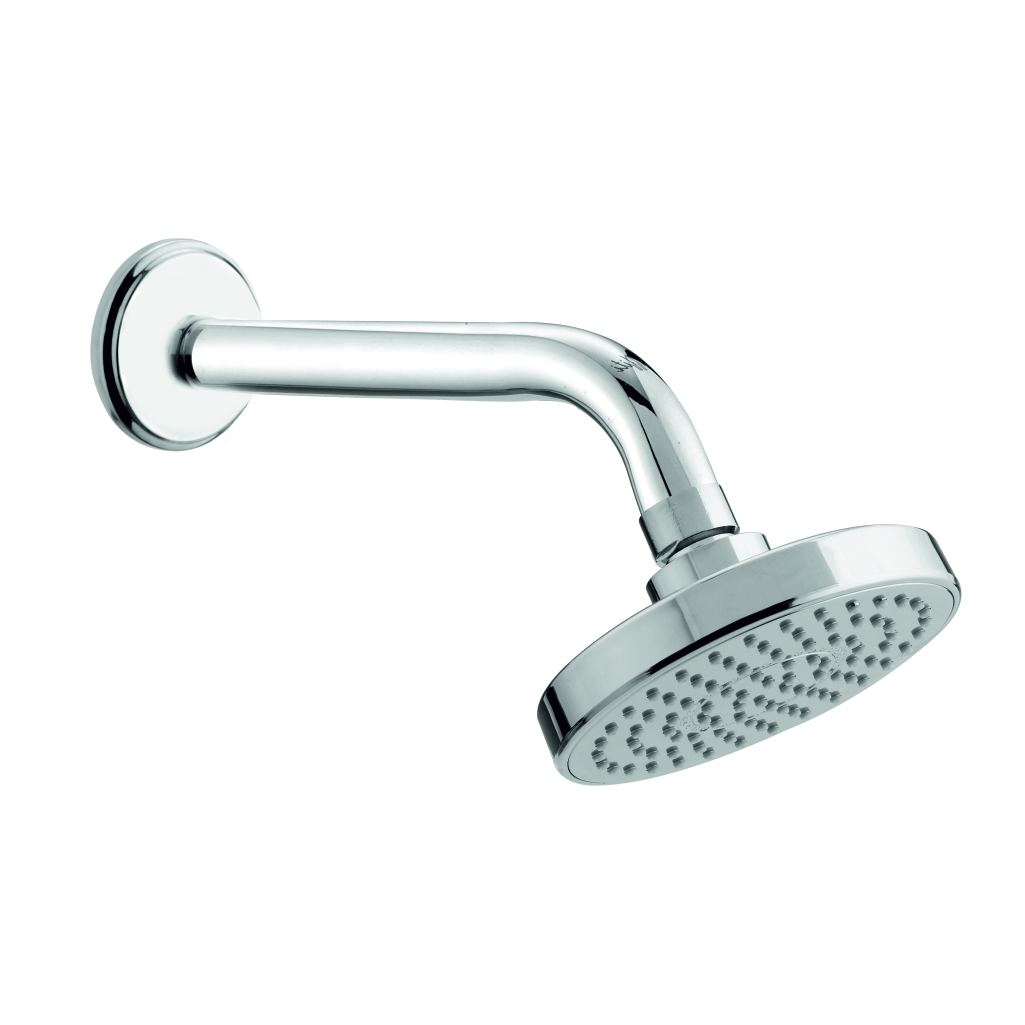 4-inch single flow overhead shower with brass pipe arm and wall flange